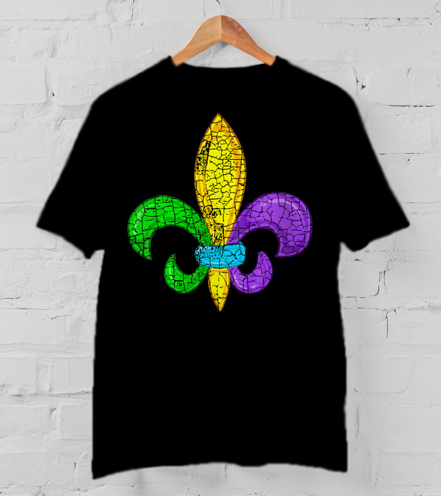 Fleur De Lis Mardi Gras Cute Fat Tuesday Cracked Texture T-Shirt
