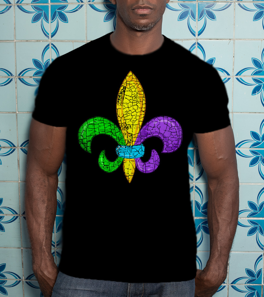 Fleur De Lis Mardi Gras Cute Fat Tuesday Cracked Texture T-Shirt