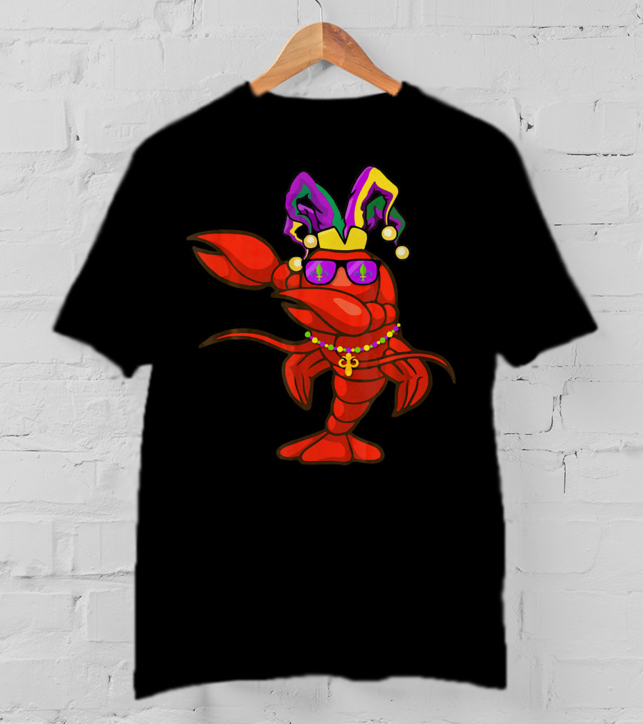 Dabbing Crawfish Mardi Gras Bead Hat Party T-Shirt