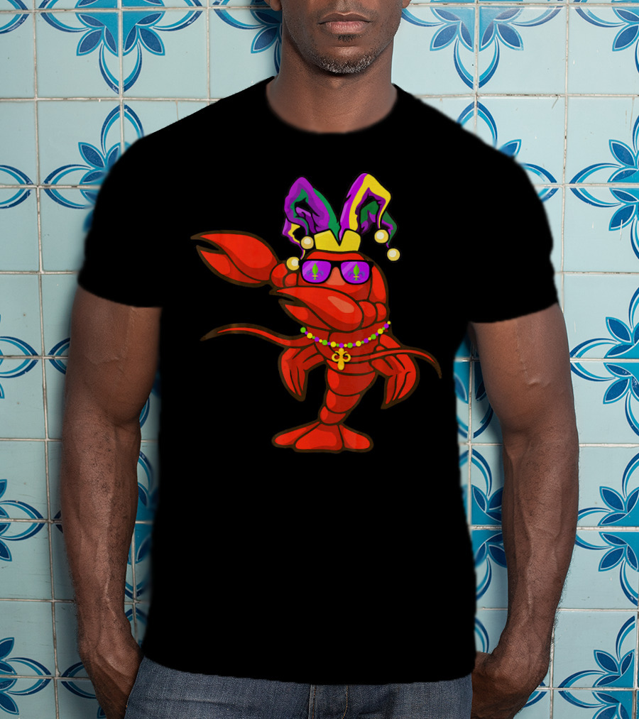 Dabbing Crawfish Mardi Gras Bead Hat Party T-Shirt