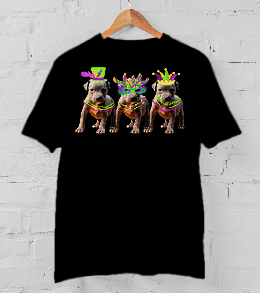Mardi Gras Pitbull Beads Vintage Costume Trio T-Shirt