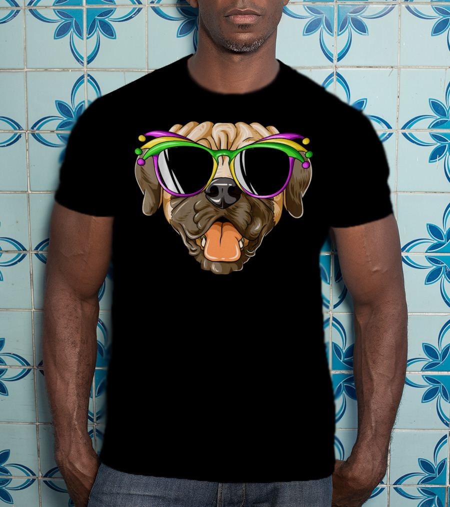 Mardi Gras Carnival Mask Mastiff Sunglasses Fun T-Shirt