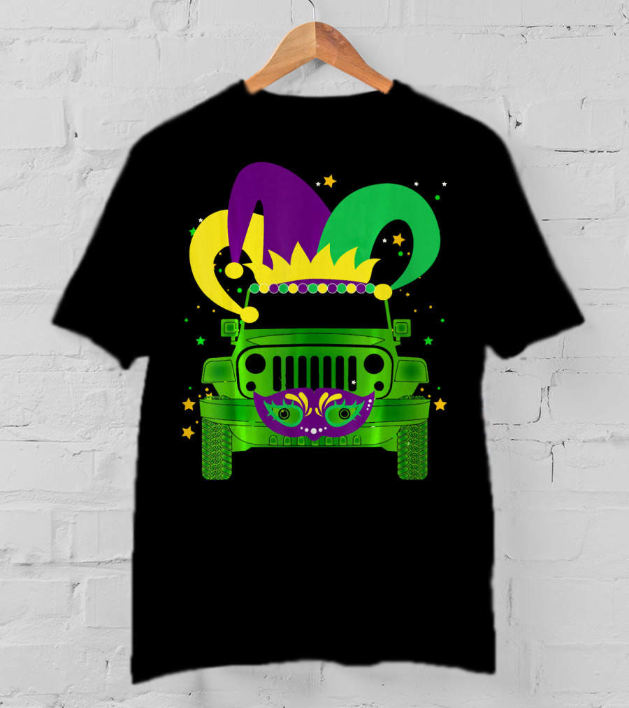 Mardi Gras Jester Hat Mask Jeep Love T-Shirt