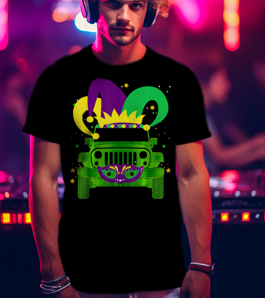 Mardi Gras Jester Hat Mask Jeep Love T-Shirt