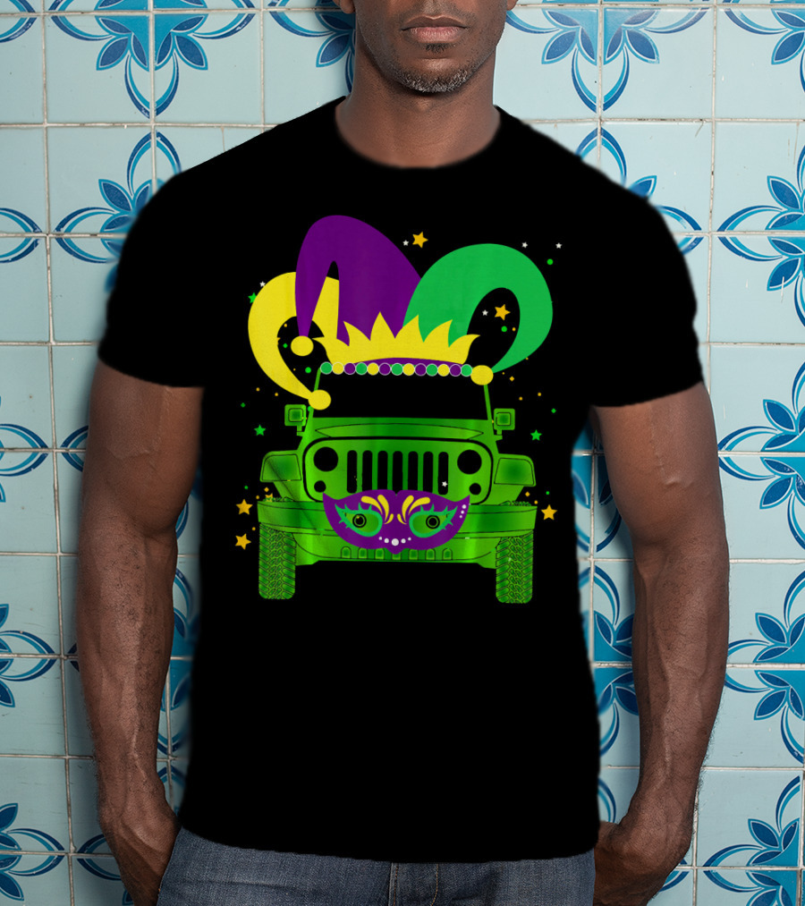 Mardi Gras Jester Hat Mask Jeep Love T-Shirt
