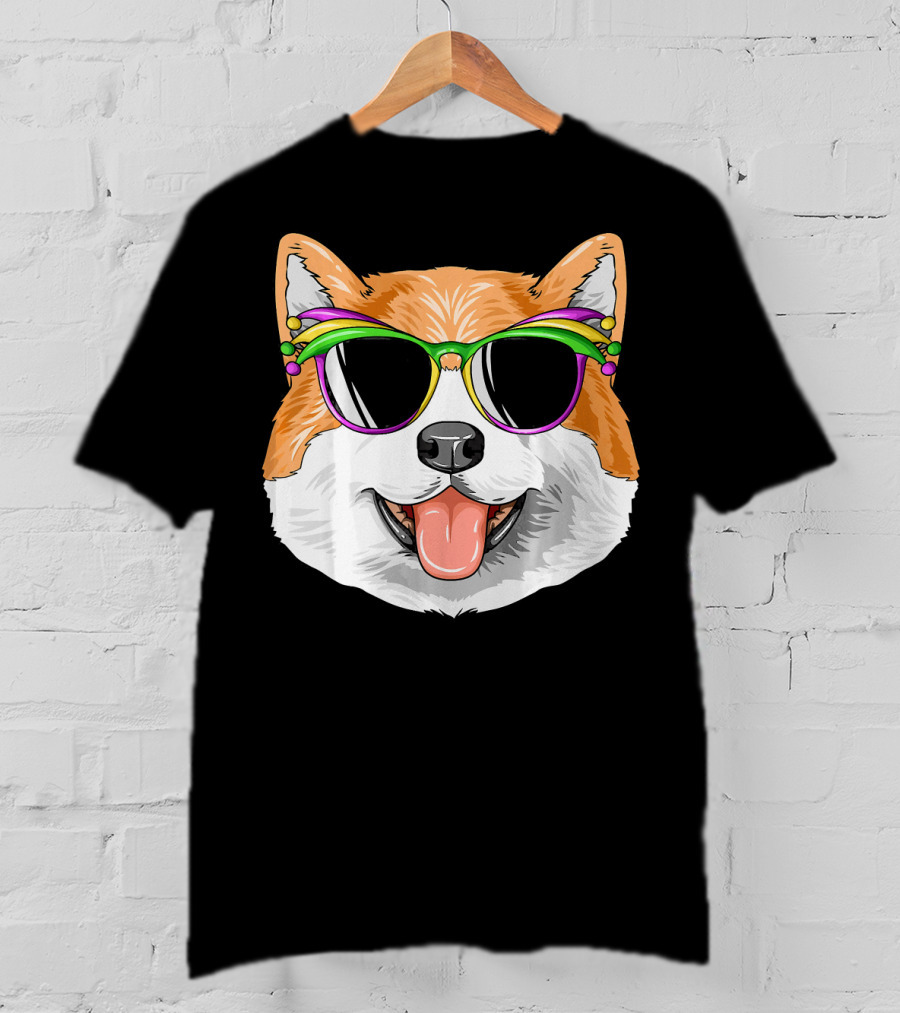 Akita Mardi Gras Carnival Mask Dog Sunglasses T-Shirt