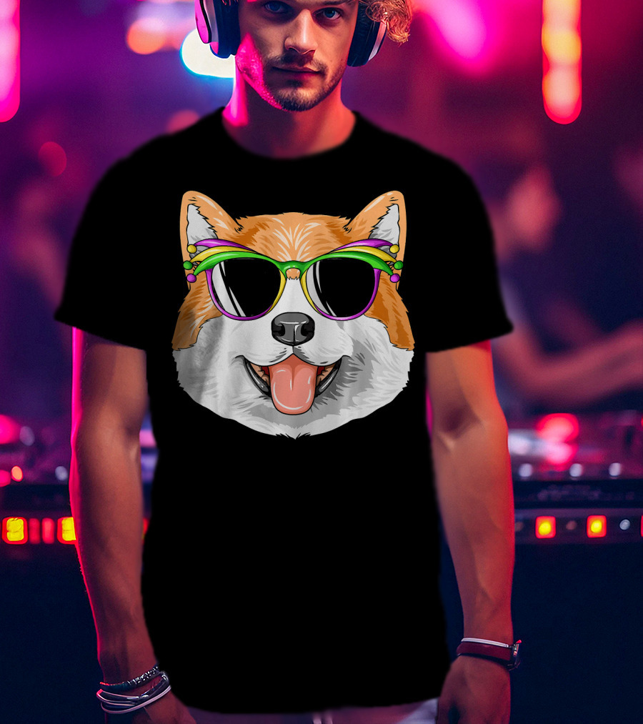 Akita Mardi Gras Carnival Mask Dog Sunglasses T-Shirt