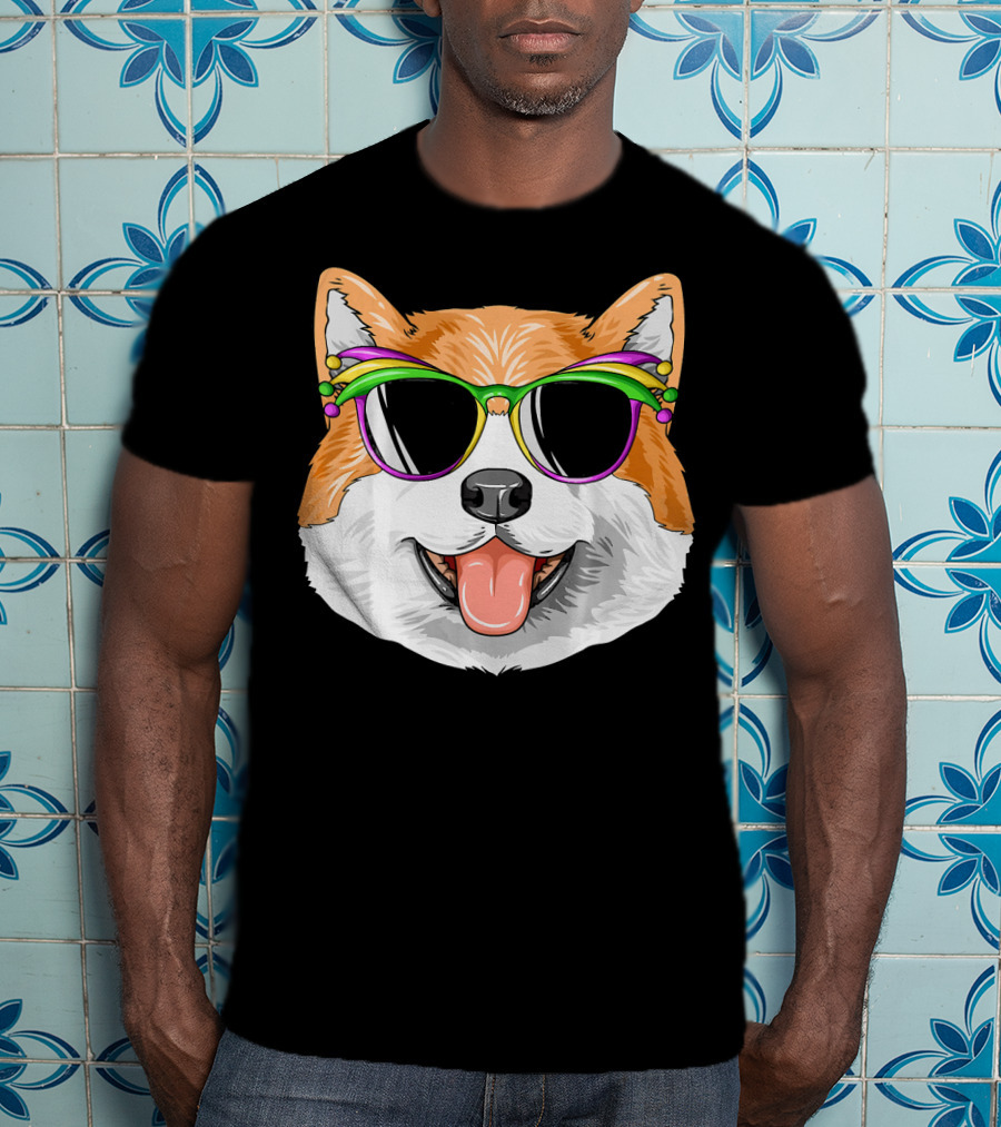Akita Mardi Gras Carnival Mask Dog Sunglasses T-Shirt