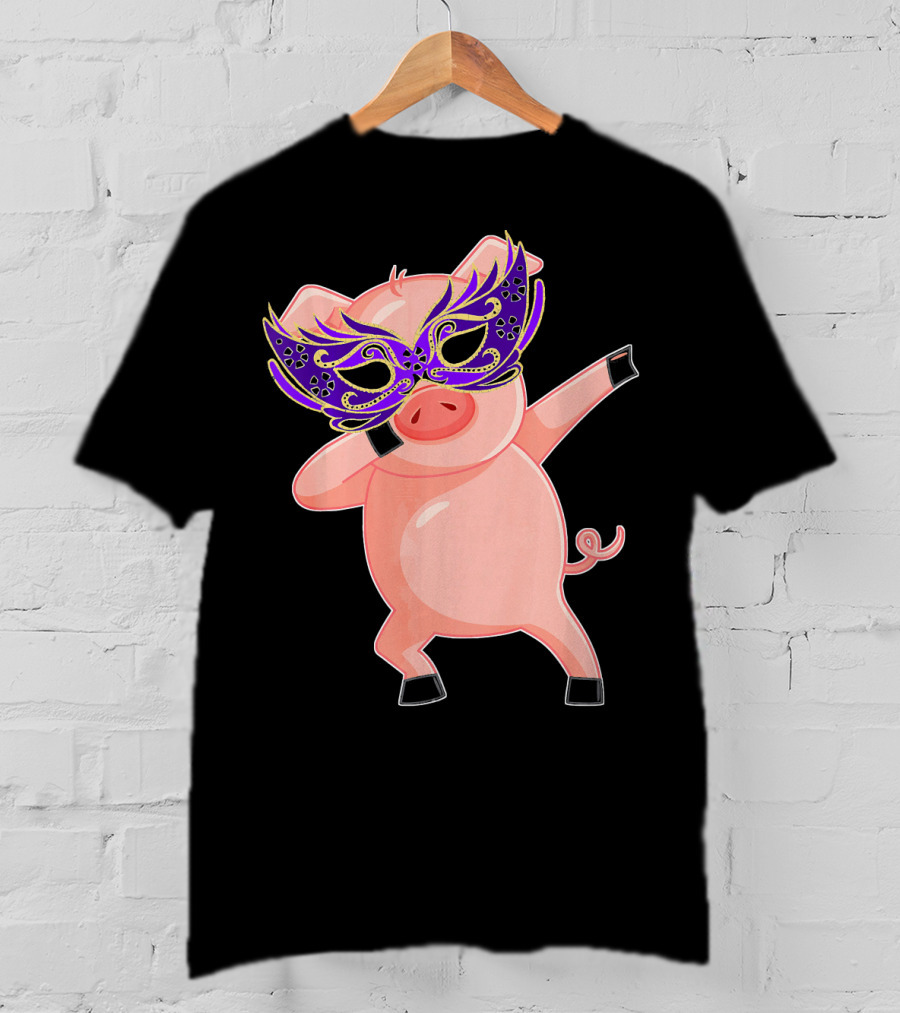 Mardi Gras Pig With Purple Mask Dabbing T-Shirt
