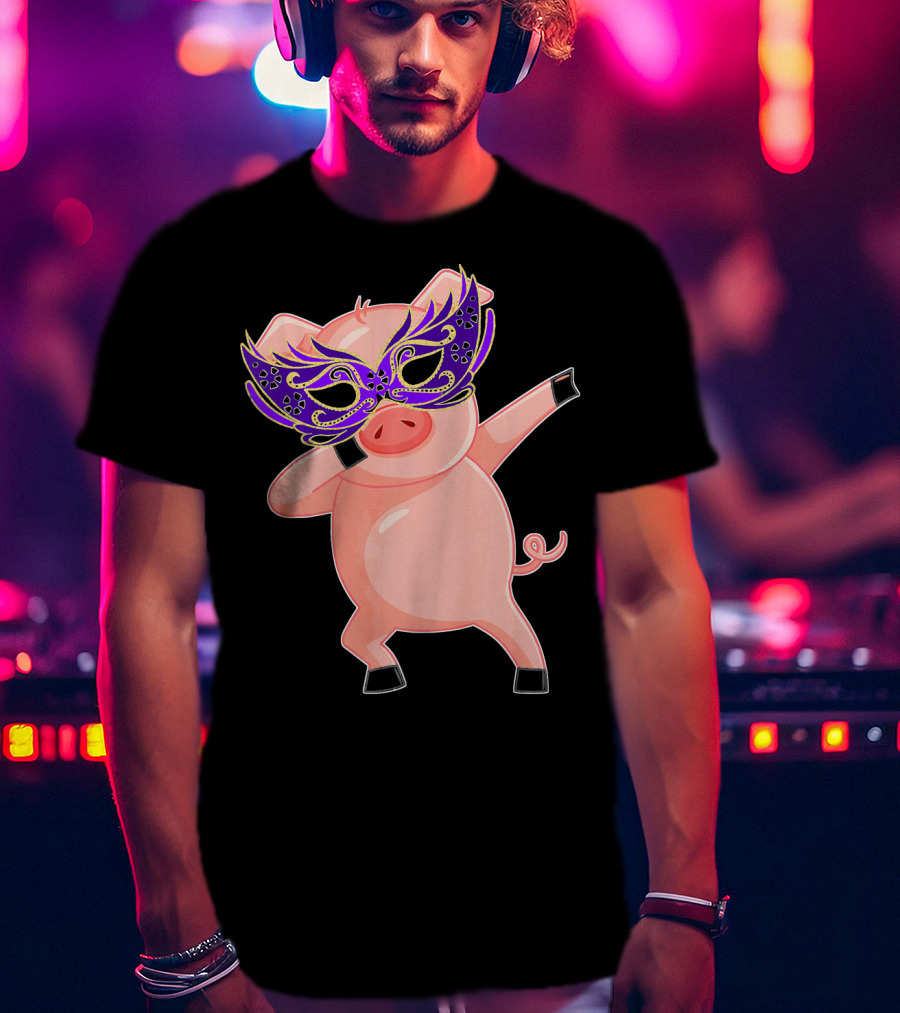 Mardi Gras Pig With Purple Mask Dabbing T-Shirt