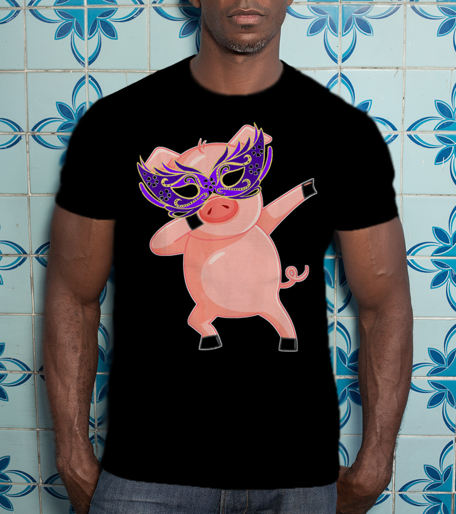Mardi Gras Pig With Purple Mask Dabbing T-Shirt