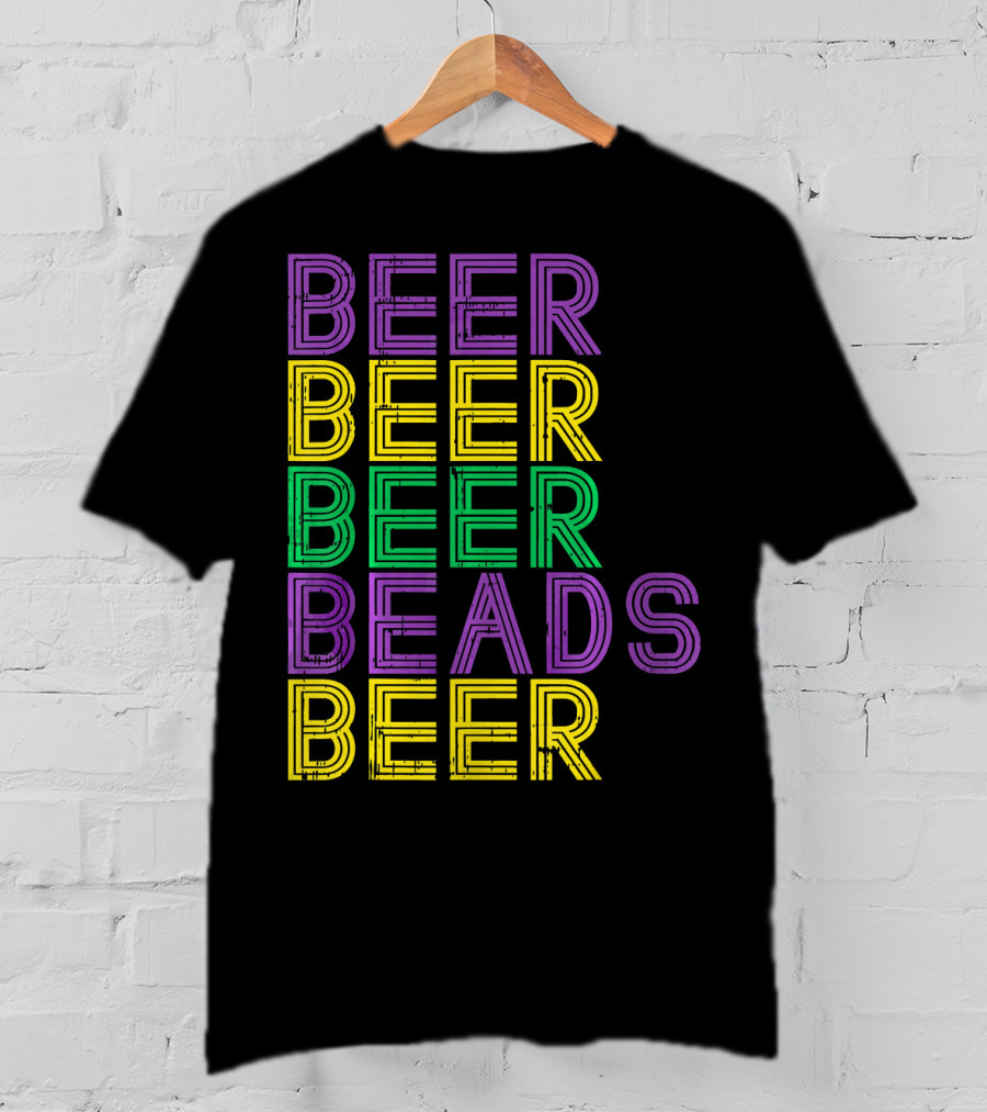 Beer Beads Beer Beer Retro Mardi Gras Party T-Shirt