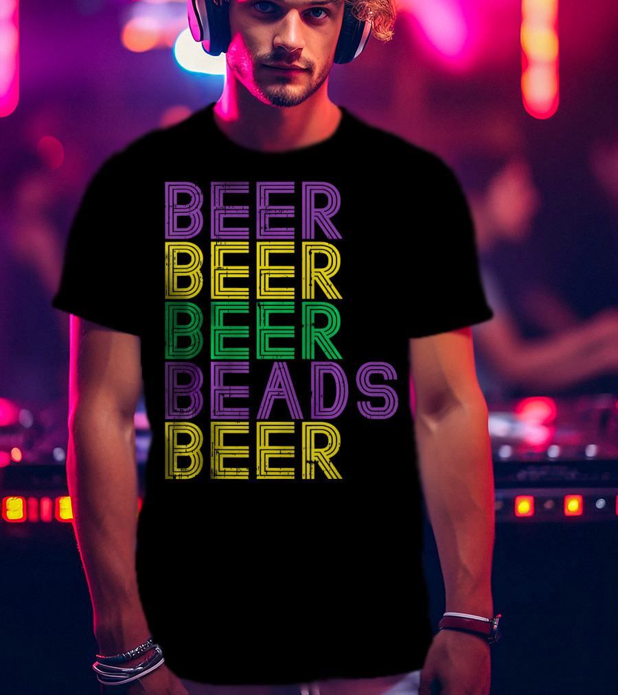 Beer Beads Beer Beer Retro Mardi Gras Party T-Shirt