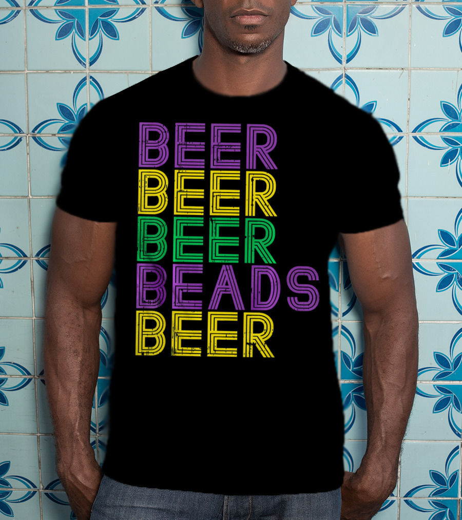 Beer Beads Beer Beer Retro Mardi Gras Party T-Shirt
