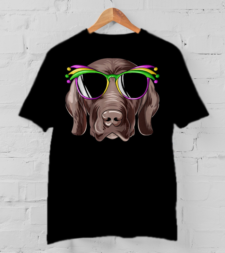 Pointer Mardi Gras Carnival Mask Dog Glasses T-Shirt