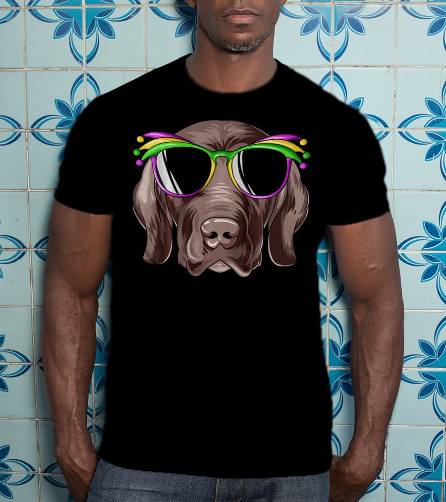 Pointer Mardi Gras Carnival Mask Dog Glasses T-Shirt