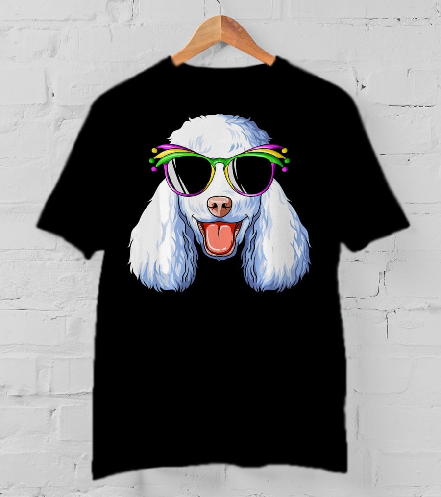 Poodle Mardi Gras Carnival Mask Sunglasses Happy Poodle T-Shirt