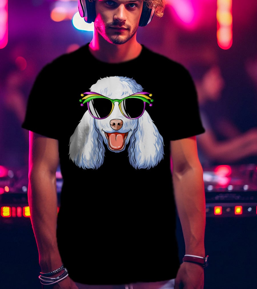 Poodle Mardi Gras Carnival Mask Sunglasses Happy Poodle T-Shirt