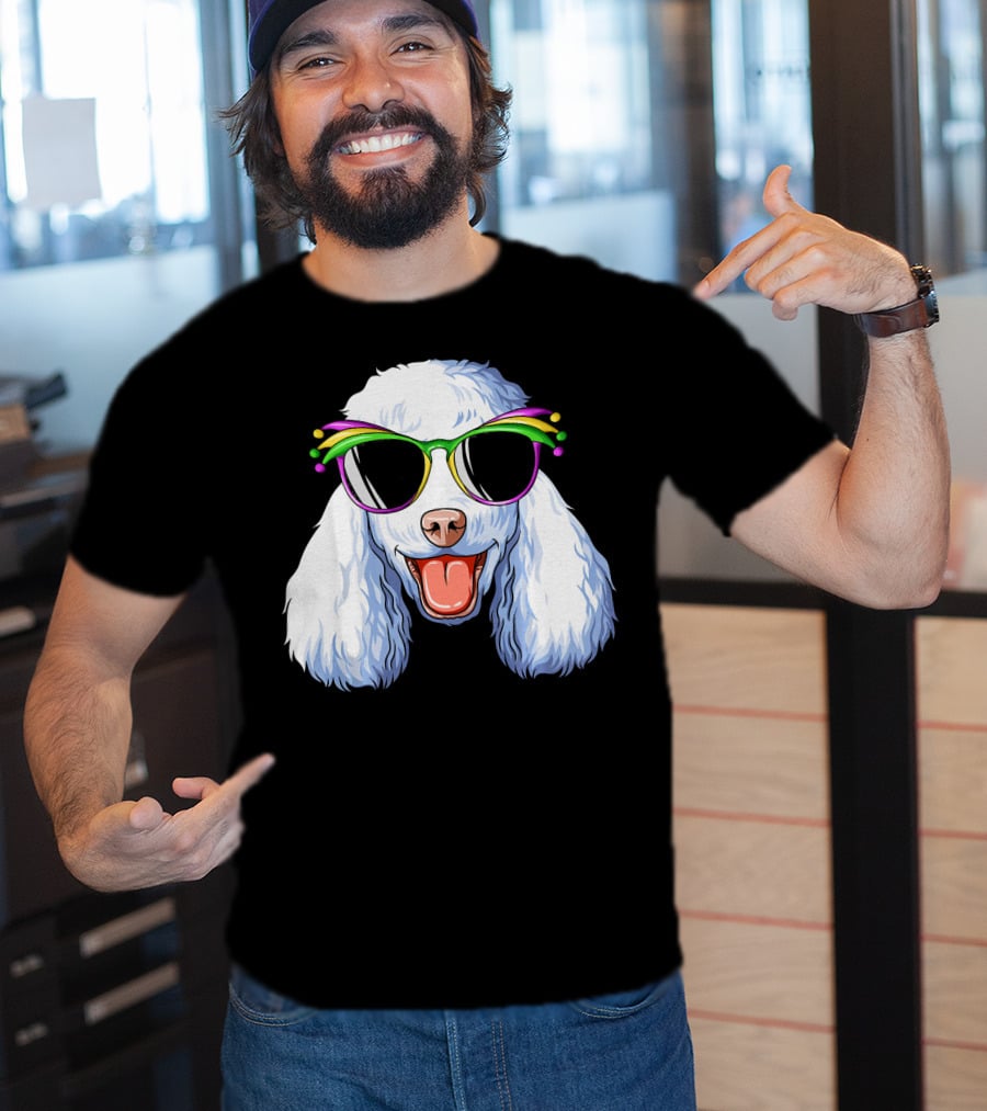 Poodle Mardi Gras Carnival Mask Sunglasses Happy Poodle T-Shirt