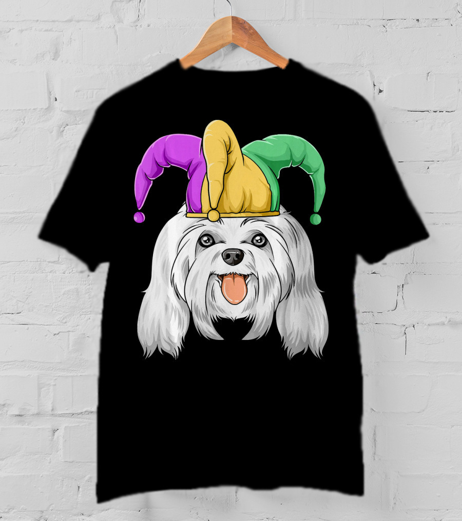 Mardi Gras Carnival Hat Maltese Dog Jester T-Shirt
