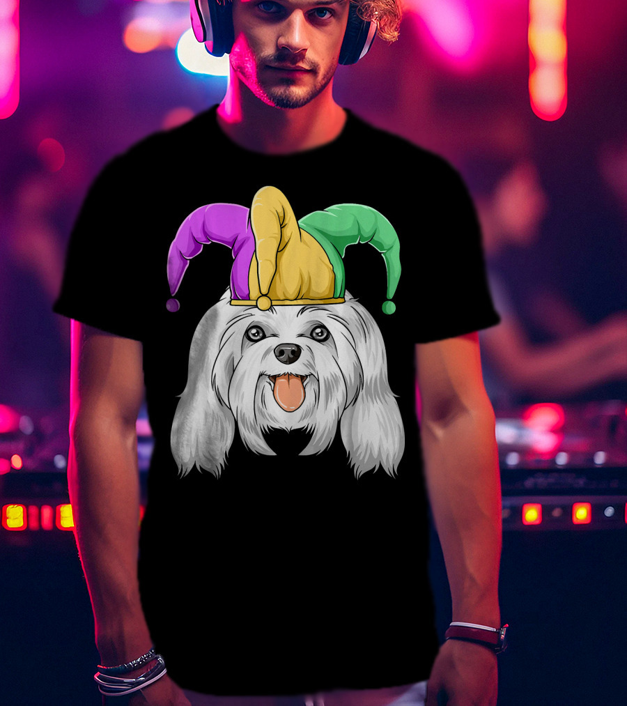 Mardi Gras Carnival Hat Maltese Dog Jester T-Shirt