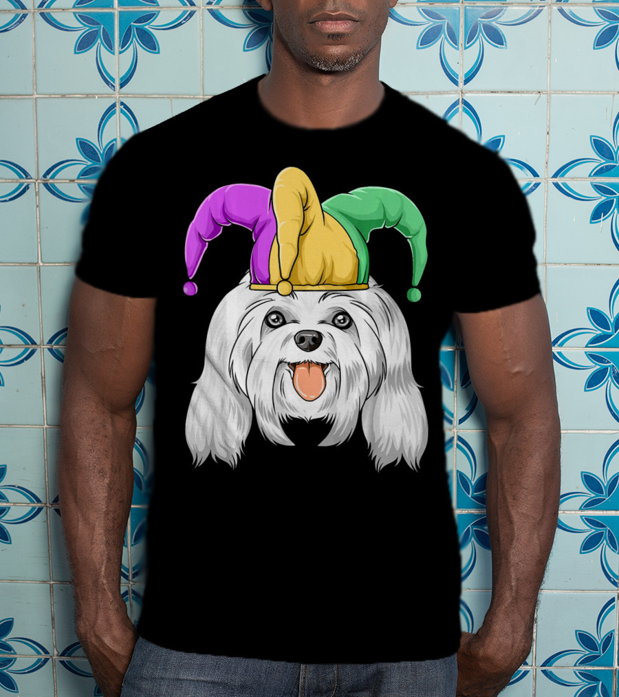 Mardi Gras Carnival Hat Maltese Dog Jester T-Shirt