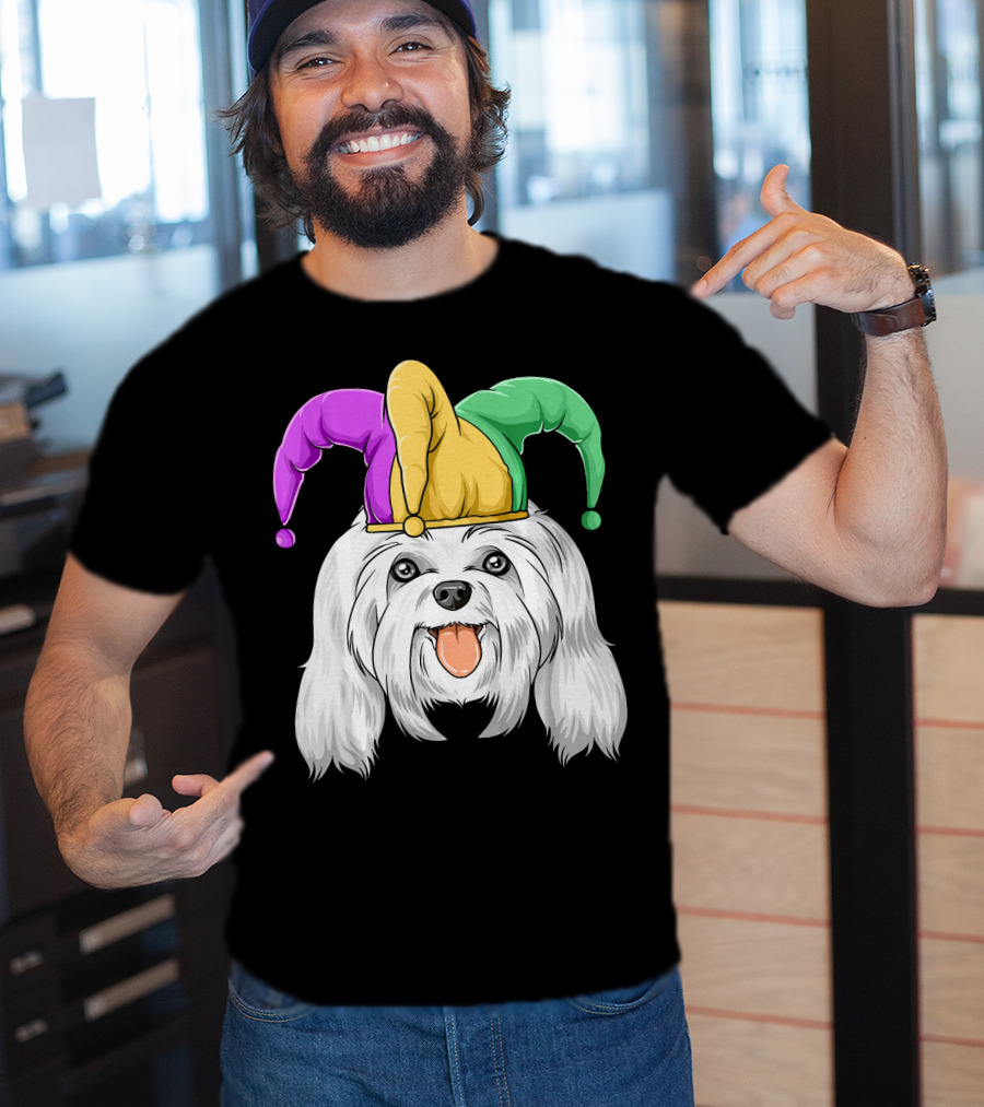 Mardi Gras Carnival Hat Maltese Dog Jester T-Shirt