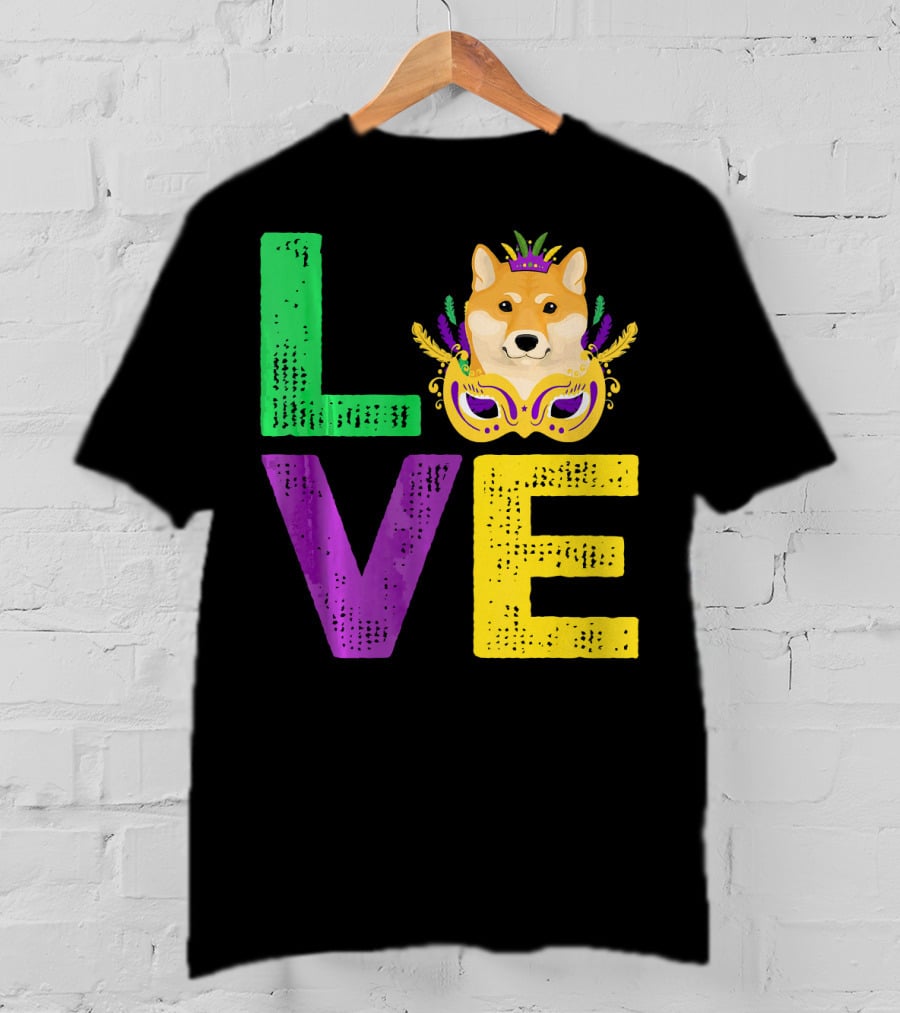 Love Shiba Inu Dog Mardi Gras Funny Dog Dad T-Shirt