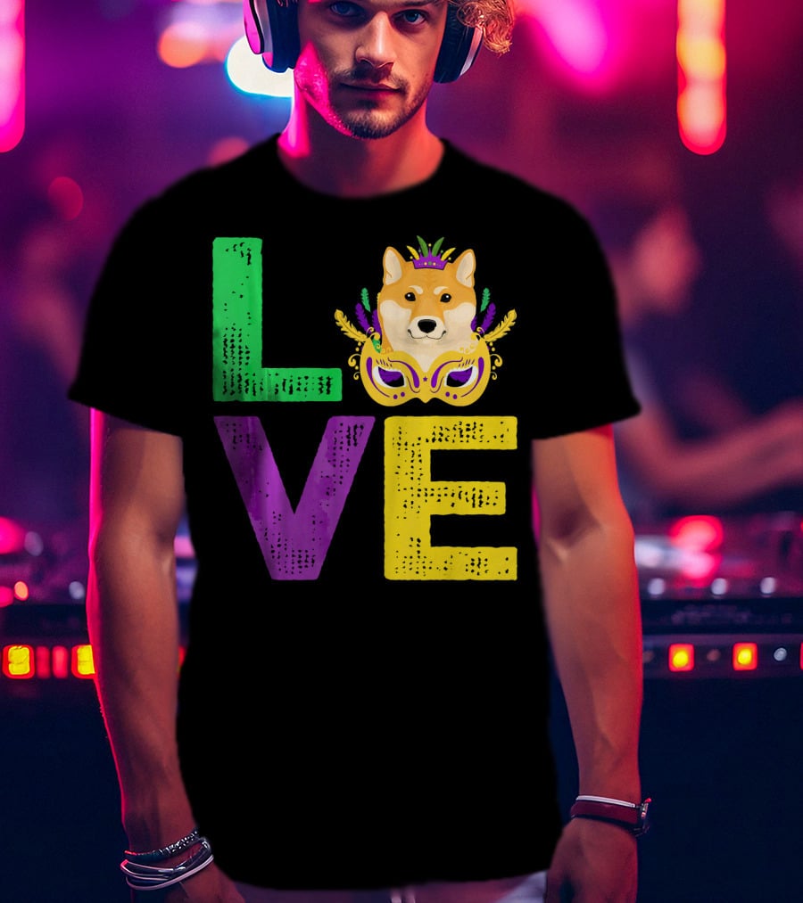 Love Shiba Inu Dog Mardi Gras Funny Dog Dad T-Shirt