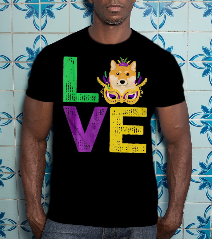Love Shiba Inu Dog Mardi Gras Funny Dog Dad T-Shirt