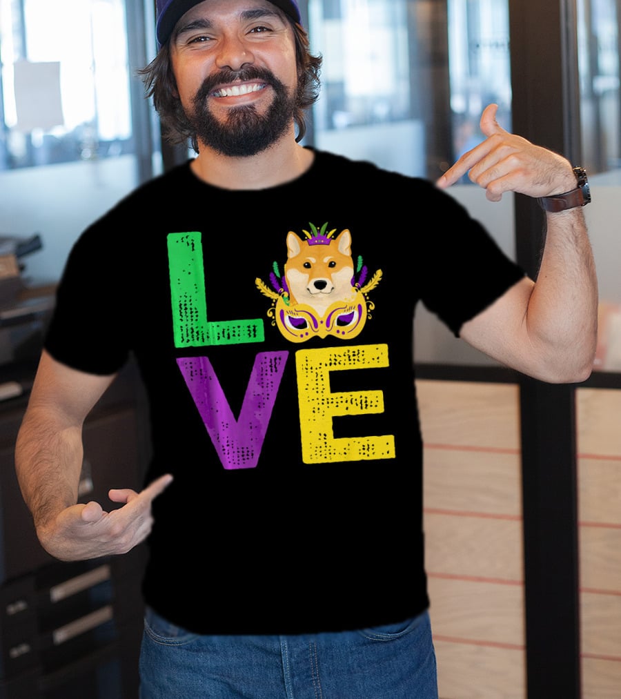 Love Shiba Inu Dog Mardi Gras Funny Dog Dad T-Shirt