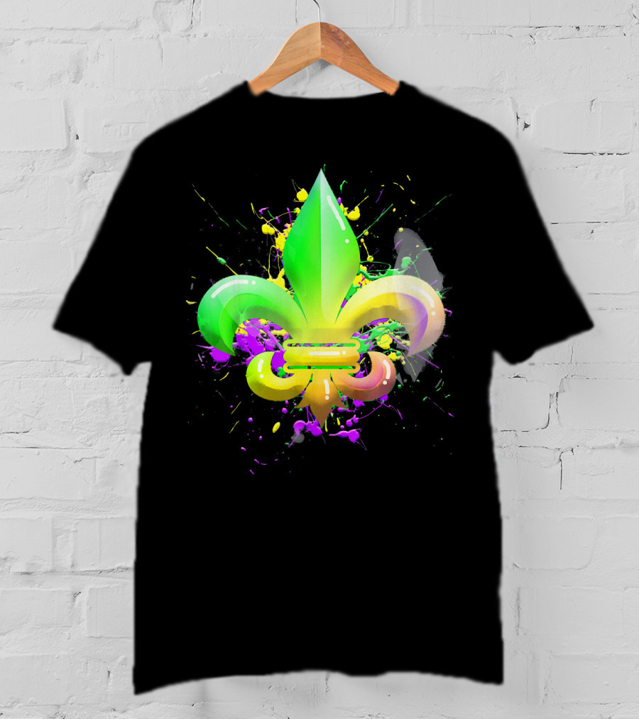 Mardi Gras Fleur De Lis Colorful Splash T-Shirt