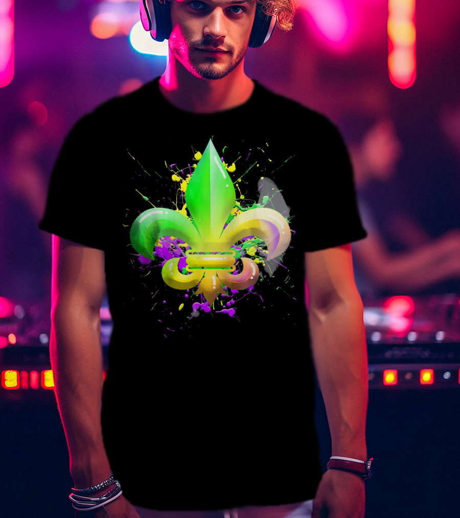 Mardi Gras Fleur De Lis Colorful Splash T-Shirt