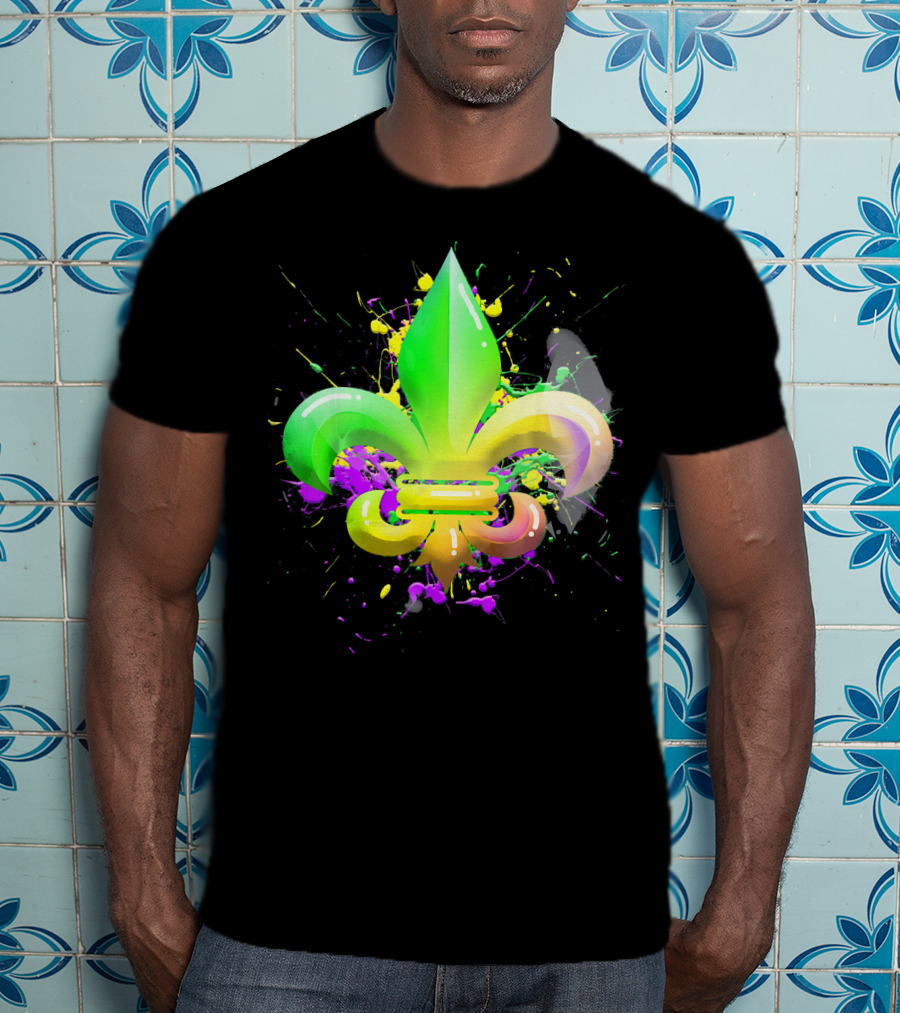 Mardi Gras Fleur De Lis Colorful Splash T-Shirt