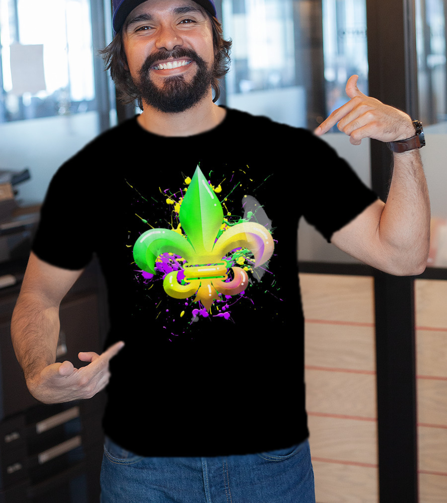 Mardi Gras Fleur De Lis Colorful Splash T-Shirt