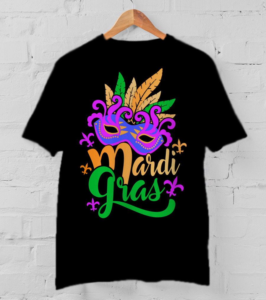 Mardi Gras Mask With Feathers And Fleur-de-Lis T-Shirt