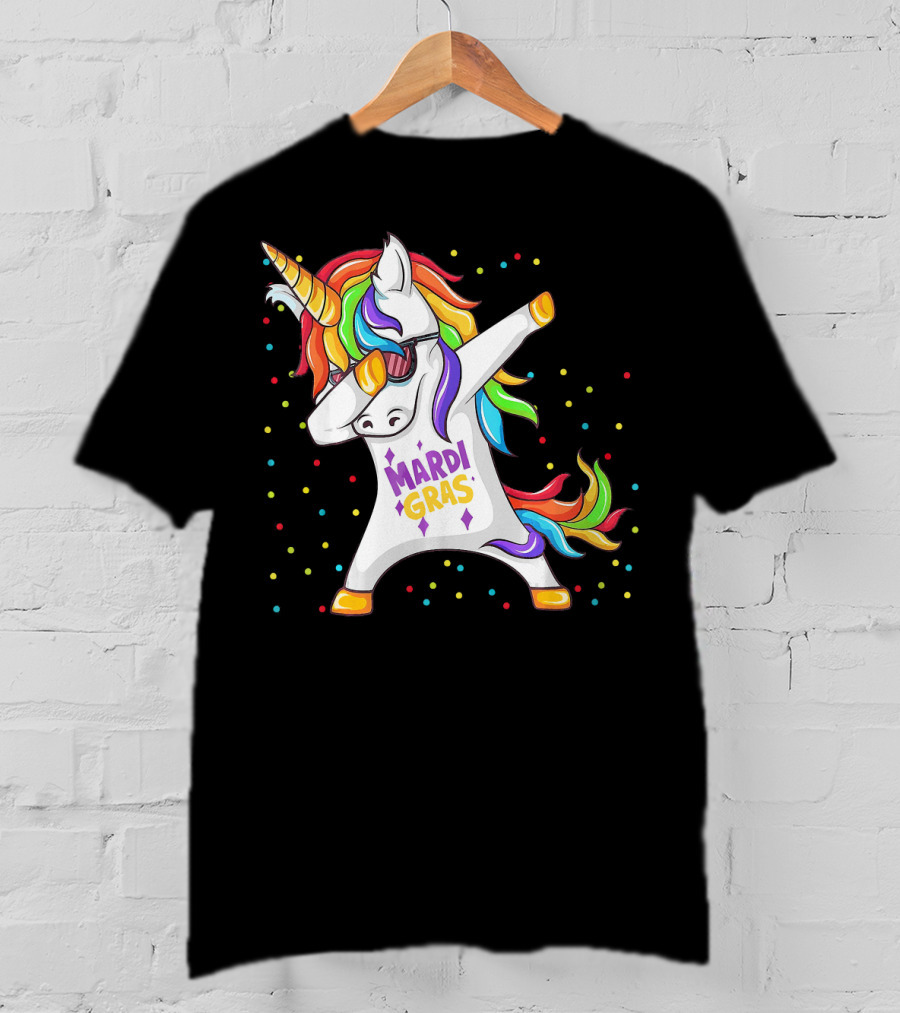 Mardi Gras Rainbow Unicorn Dabbing T-Shirt