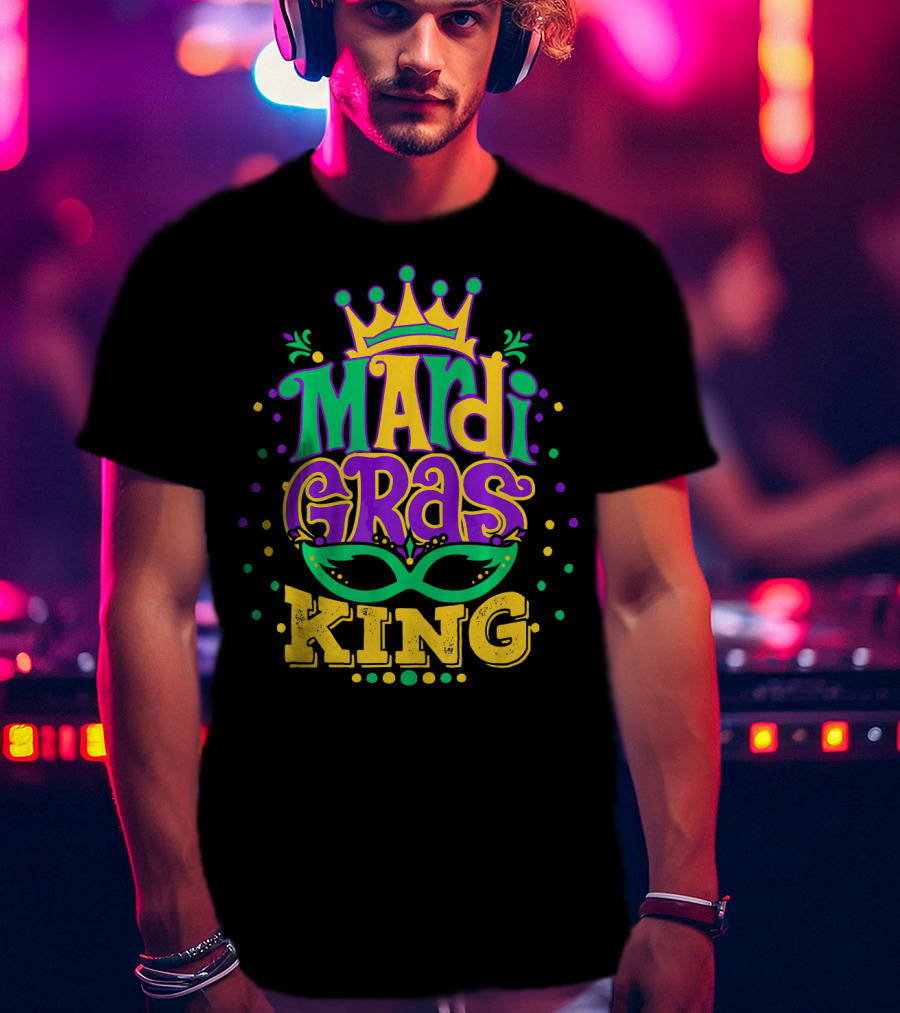 Mardi Gras King Crown Mask Confetti T-Shirt