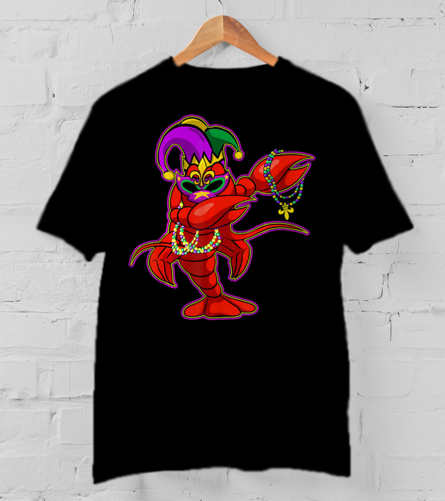 Dabbing Crawfish Mardi Gras Bead Jester Hat T-Shirt