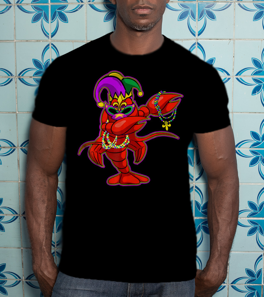 Dabbing Crawfish Mardi Gras Bead Jester Hat T-Shirt