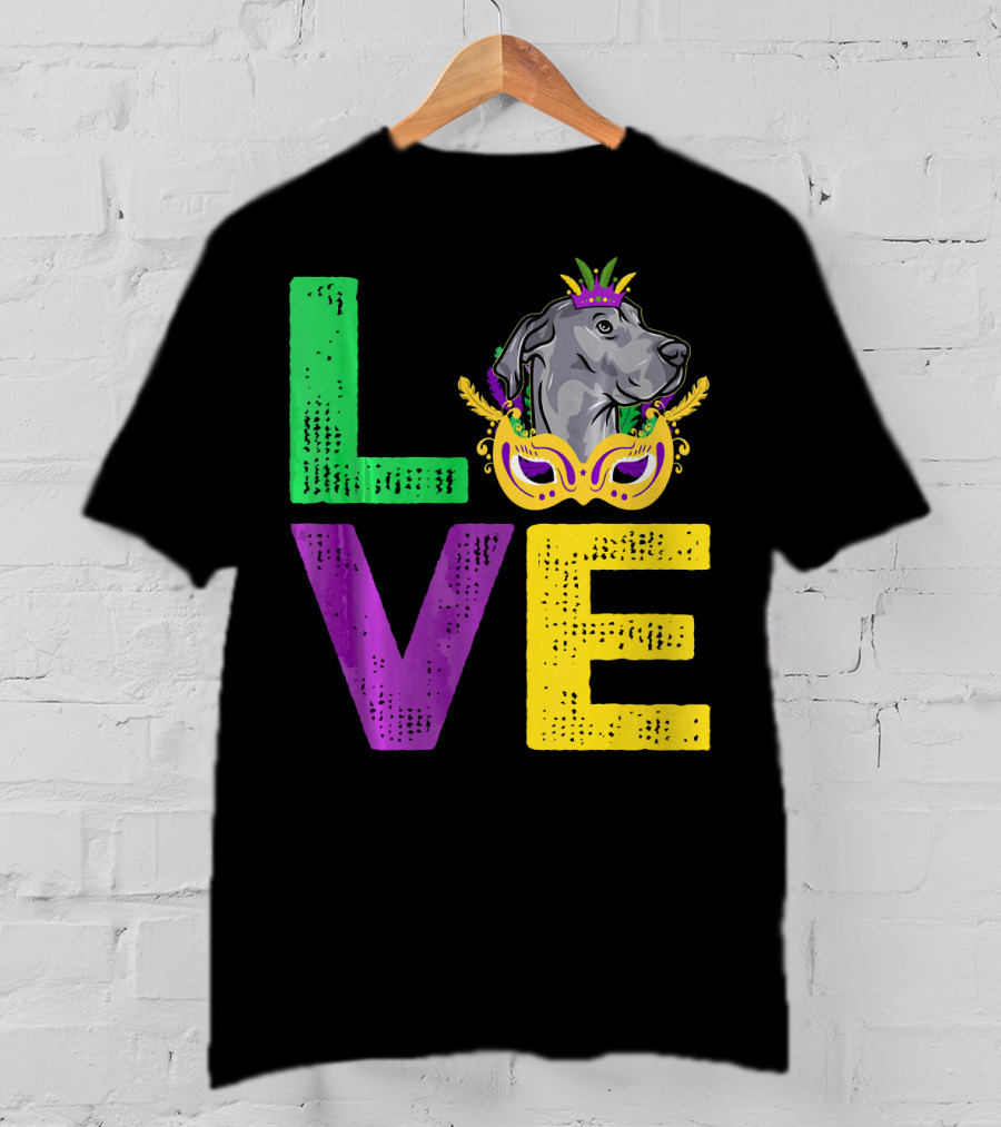 Love Cute Dane Dog Mardi Gras Dog Dad T-Shirt