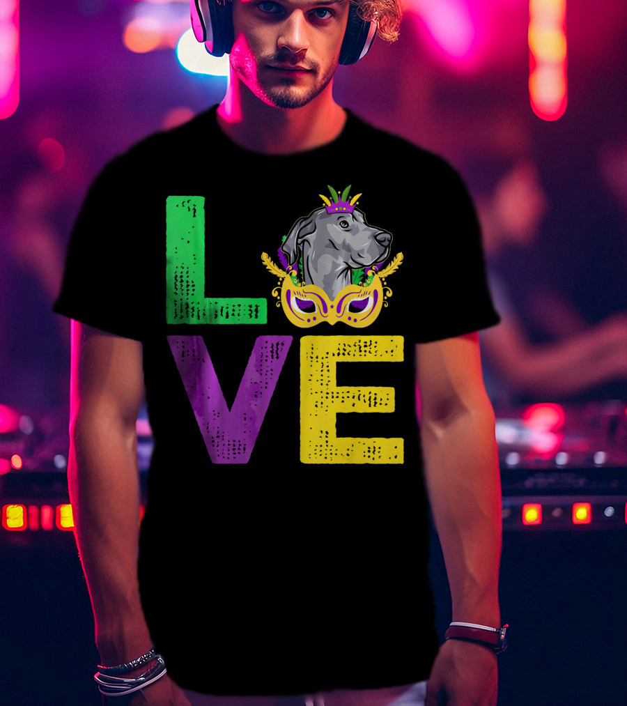 Love Cute Dane Dog Mardi Gras Dog Dad T-Shirt