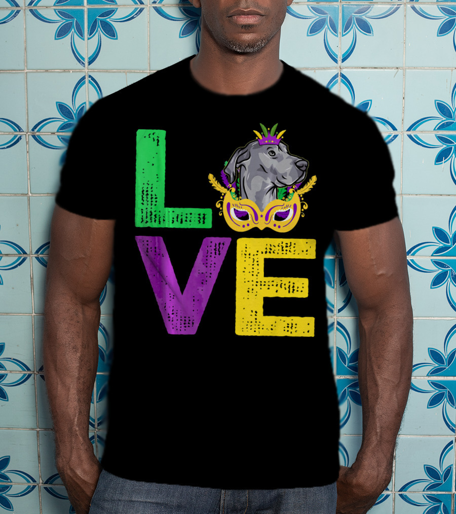 Love Cute Dane Dog Mardi Gras Dog Dad T-Shirt