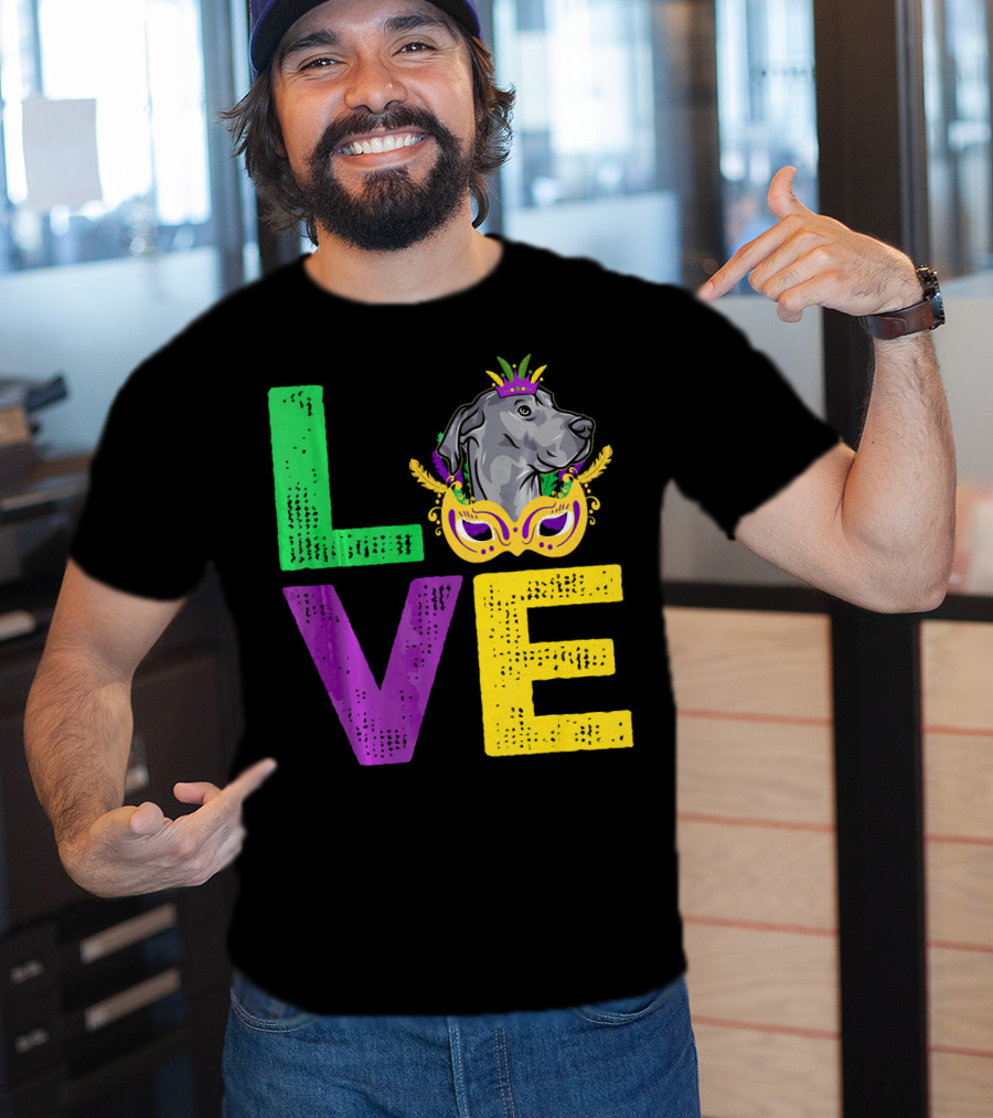 Love Cute Dane Dog Mardi Gras Dog Dad T-Shirt