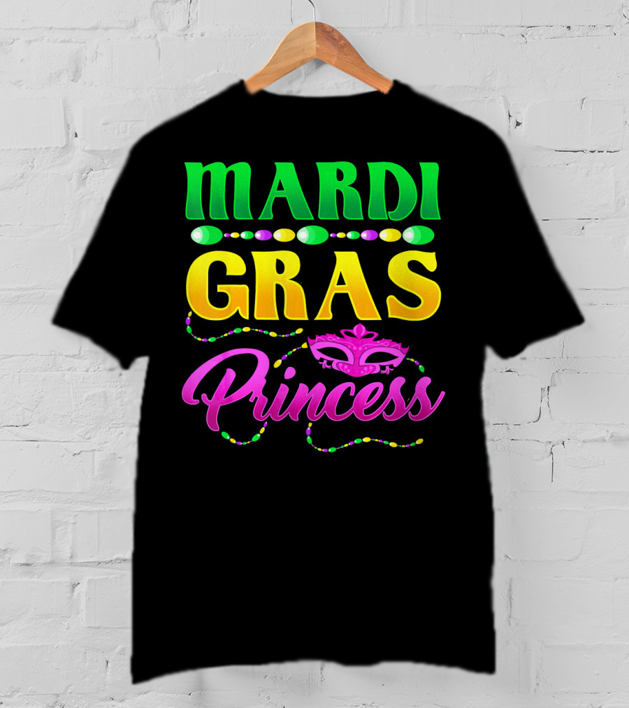 Mardi Gras Princess Cute Mask Beads T-Shirt