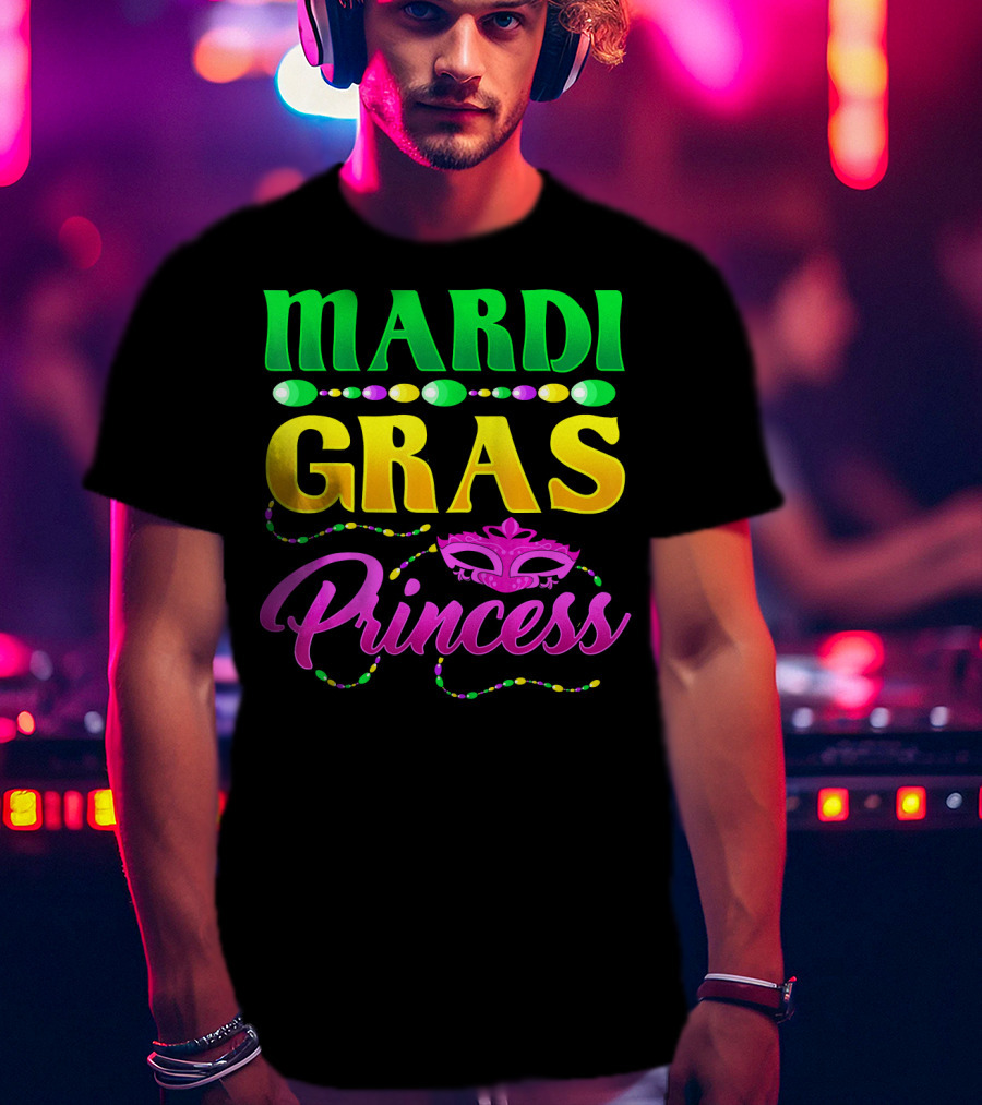 Mardi Gras Princess Cute Mask Beads T-Shirt