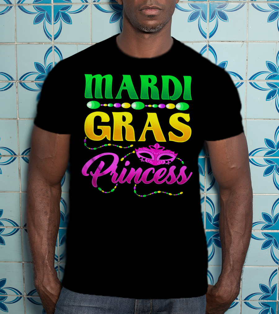 Mardi Gras Princess Cute Mask Beads T-Shirt