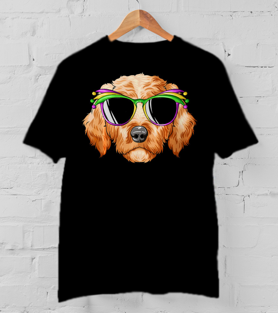 Goldendoodle Mardi Gras Carnival Mask Sunglasses T-Shirt