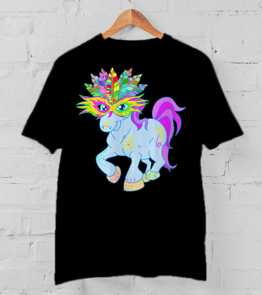 Mardi Gras Unicorn Mask Shrove Tuesday Horse T-Shirt