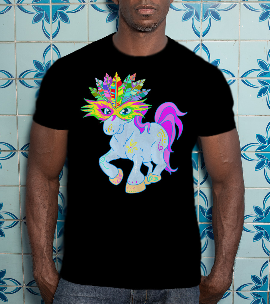 Mardi Gras Unicorn Mask Shrove Tuesday Horse T-Shirt